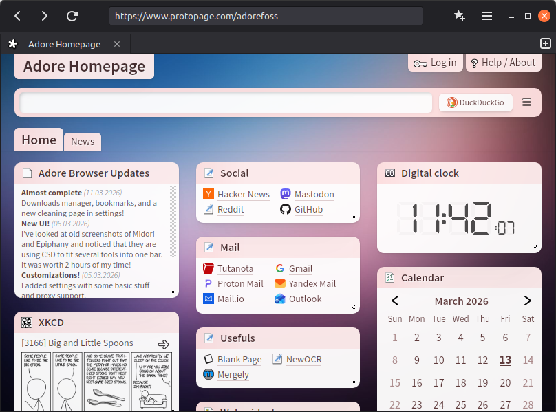 Adore browser screenshot 1